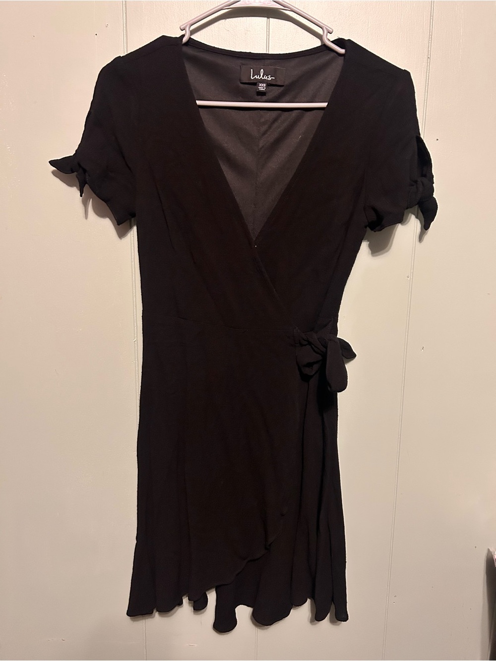 Lulu's Black Short Sleeve Wrap Dress with Side Tie